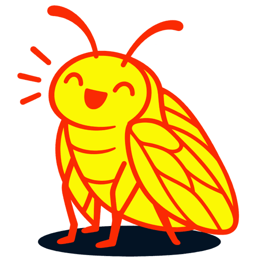Cigale Webfaya, la mascotte du studio, la main levée