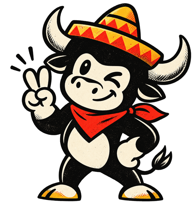 Torito, la mascotte, fait le signe de la paix en clin d'œil